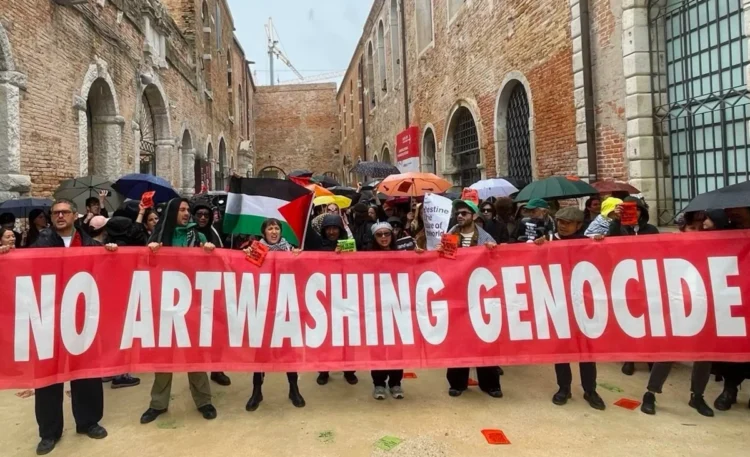 The-Art-Not-Genocide-Alliance-protests-against-Israels-involvement-in-the-Venice-Biennale-in-Venice-Italy-on-6-May-2026-Anga